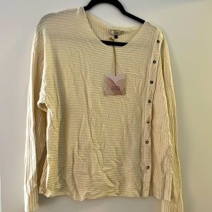 Cream asymmetric button ribbed sweater